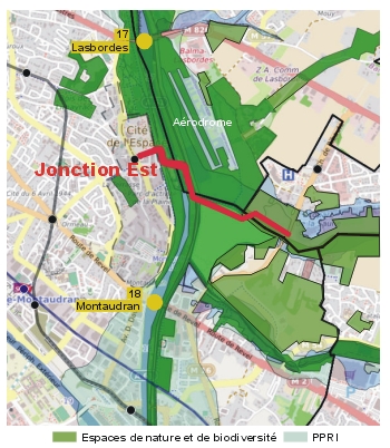 Situation de la Jonction Est dans la trame verte