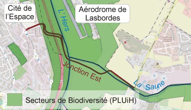 Situation de la Jonction Est dans la trame verte